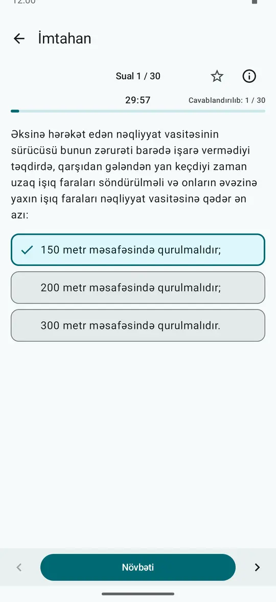 Sınaq imtahanı: Sual 1 / 30 və qalan vaxt