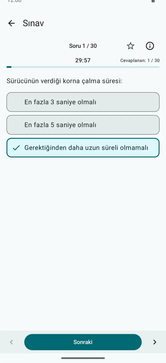 Deneme sınavı: Soru 1 / 30 ve kalan süre